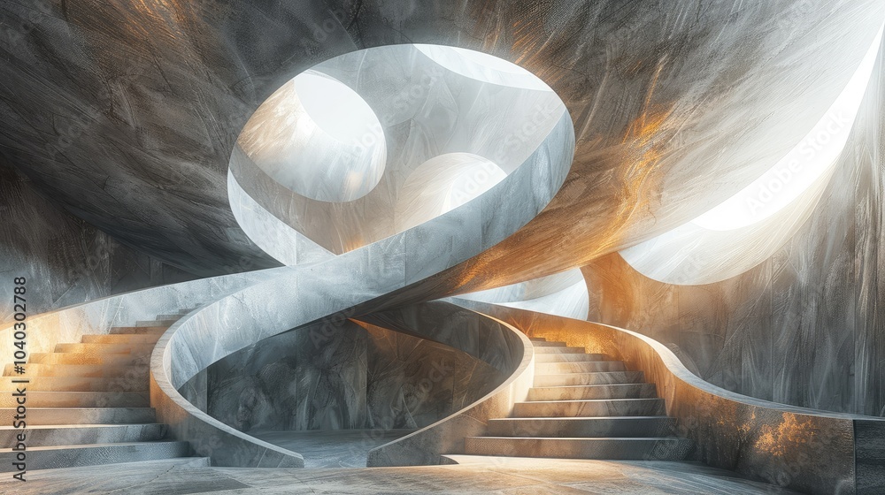 Poster Abstract architectural rendering of a spiral staircase