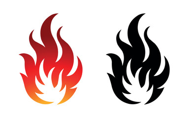 Fire flame icon and logo template silhouette shape vector art isolated on white background