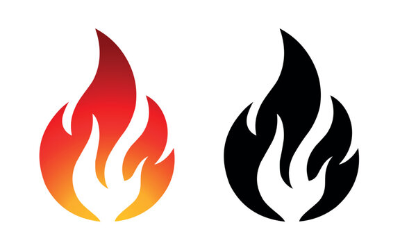 Flame vector fire icon flame logo template and silhouette shape isolated on white background