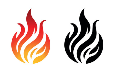 Flame vector fire icon flame logo template and silhouette shape isolated on white background