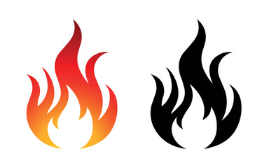 Fire flame icon and logo template silhouette shape vector art isolated on white background