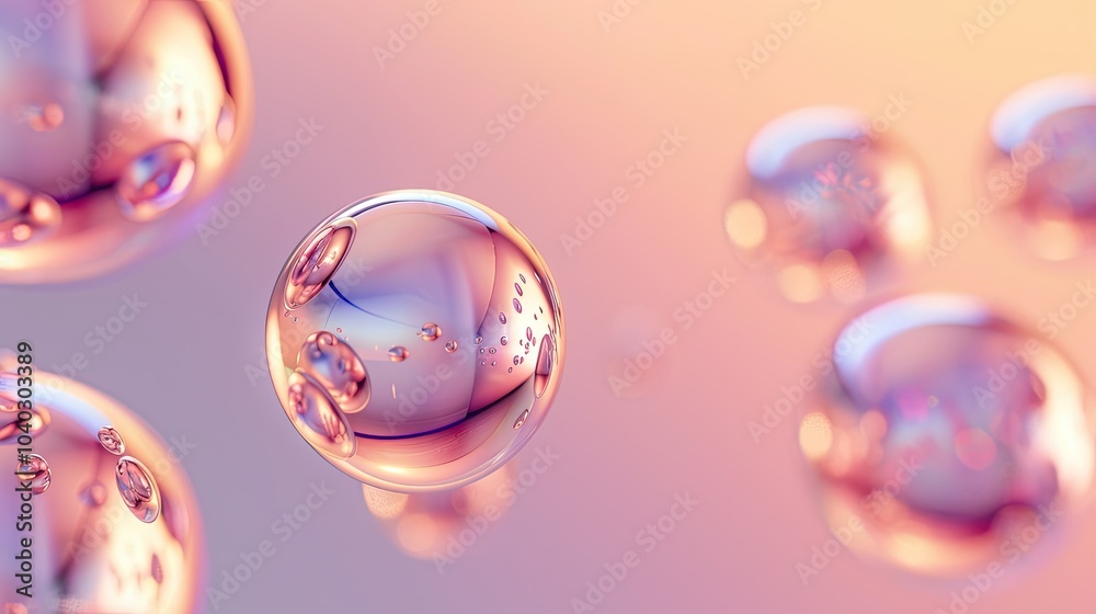 Poster 3D shiny smooth spheres floating against a gradient background
