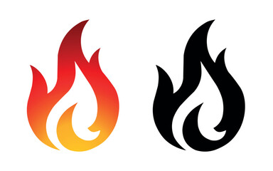 Fire flame icon and logo template silhouette shape vector art isolated on white background