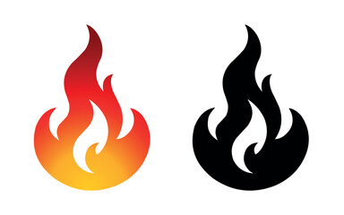 Flame logo template vector fire icon and silhouette shape isolated on white background