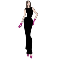 Fototapeta premium Women in stylish outfits. Sketch. Fashion Event Illustration on a white background, croquis, an easy style of fashion illustration. 