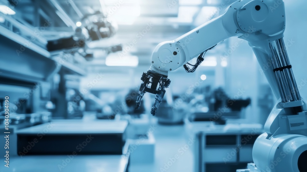Poster a robotic assistant performing maintenance tasks in a cutting-edge aerospace research lab, clean and