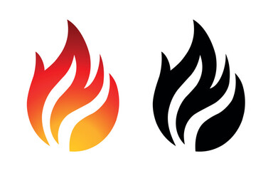 Flame vector fire icon flame logo template and silhouette shape isolated on white background