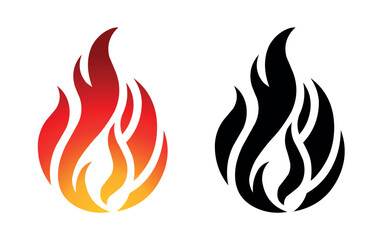 Fire flame icon and logo template silhouette shape vector art isolated on white background