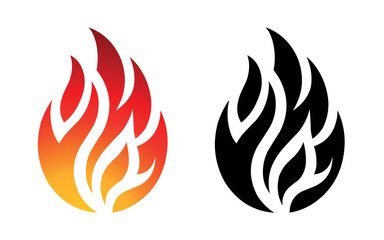 Flame logo template vector fire icon and silhouette shape isolated on white background