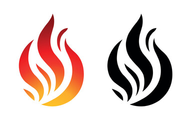 Flame logo template vector fire icon and silhouette shape isolated on white background