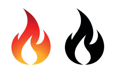 Flame vector fire icon flame logo template and silhouette shape isolated on white background
