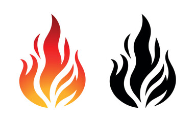 Fire flame icon and logo template silhouette shape vector art isolated on white background