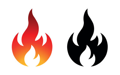 Flame logo template vector fire icon and silhouette shape isolated on white background