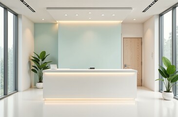 Beautiful open space welcome counter in light shades