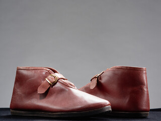 Vintage Viking Leather Shoes. Knight ancient boots