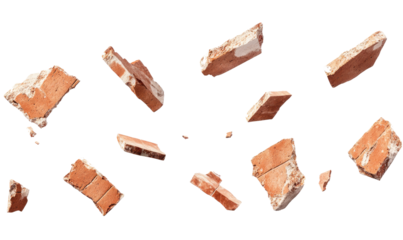  pieces of broken bricks on transparent background