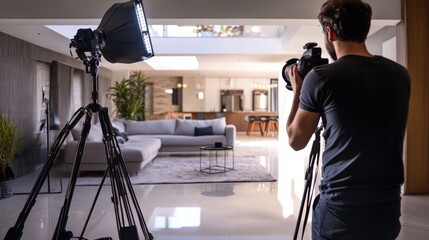 Interior capture of a sleek, contemporary home showcasing spacious design, elegant furnishings, and a pristine atmosphere, perfect for showcasing modern living spaces.