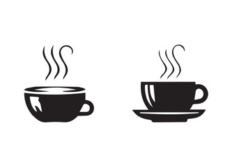 coffee mug icon silhouette. hot coffee or tea cup symbol with steam. logotype