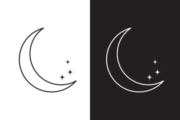 Obraz premium Half moon outline and filled vector icon sign symbol isolated logo twinkle star