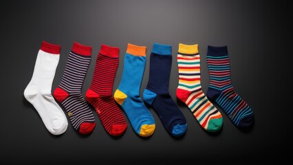 Two bright green socks stand on a flat surface, contrasting against a dark, neutral background. The socks are ribbed and neatly aligned.