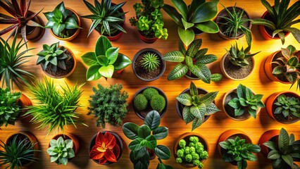 Fototapeta premium Symmetrical Arrangement of Potted Houseplants in Silhouette Photography