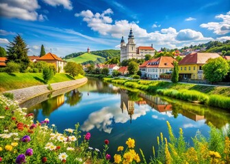 Obraz premium Targu Mures Landscape Photography on a Sunny Day Showcasing Vibrant Colors and Scenic Beauty