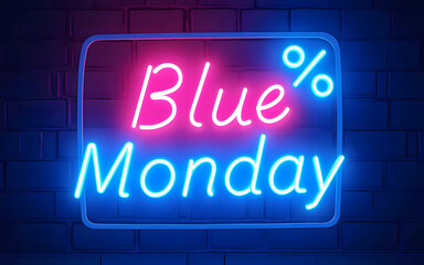 cyber, Bule monday neon light typography text design for ecomerce offer with dark background