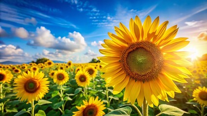 The Joy of Farming: Closeup of Sunflowers in a Vibrant Field of Happiness