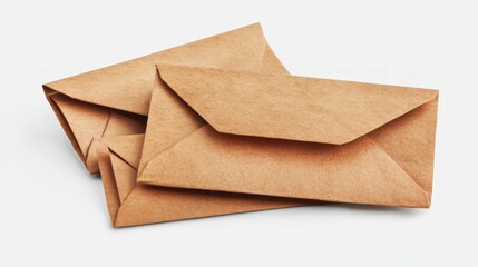 Brown envelopes sealed tightly, empty with blank sheets inside, isolated on a clean white background, perfect for mailing important documents or personal letters.