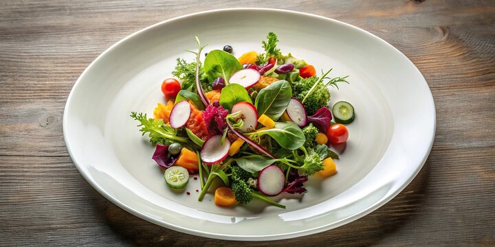 Aerial view of gourmet salad and artistic plating showcase