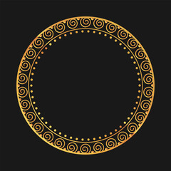 vintage circular frame design in golden hues with multiple spiral and dots work.