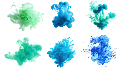 Blue and Green Paint Splashes on Transparent Background Generative AI