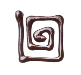 Twisted pattern drawn with melted chocolate close up on a white background