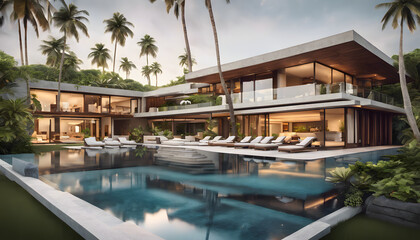 Obraz premium Luxurious Tropical Villa with Infinity Pool and Open-Air Design