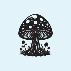 Editable Black Mushroom Silhouette Vector Illustration with Transparent Background