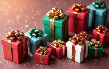 Holiday presents in vibrant colors for Christmas.