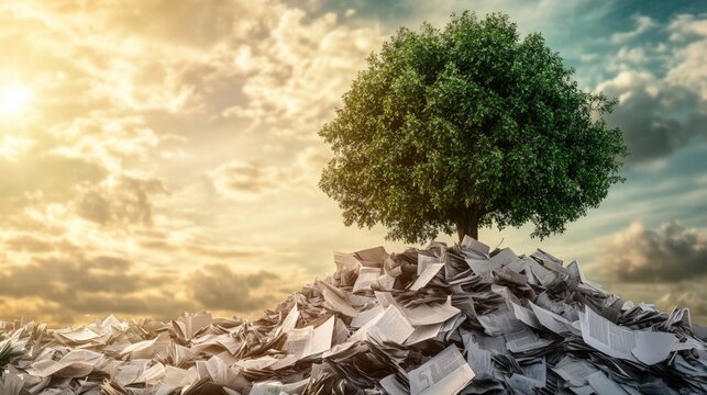 Embracing Digital Solutions, Highlighting the ecological advantages of a paperless office, showcasing reduced paper usage and its beneficial effects on the environment.