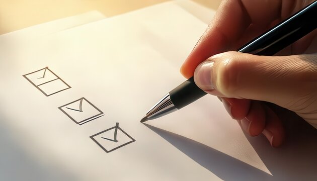 Hand checking a task list with checkboxes on paper, focus on productivity.