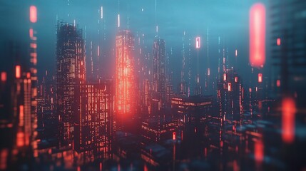 Fototapeta premium Futuristic Cityscape with Flowing Data Streams