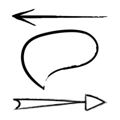 Hand drawn vector illustration with arrows and speech bubble . Set of graphic elements . Black color , scribbles 