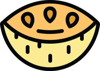 Simple vector icon of a sapodilla cut in half, showing the inside with three seeds