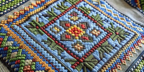 Ukrainian Embroidery Pattern 47 - Traditional Textile Art with Vivid Colors and Intricate Design