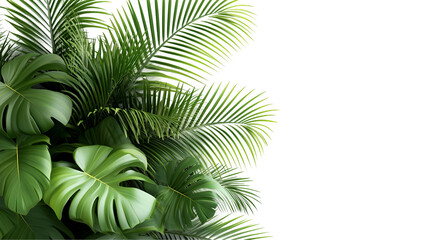 Fototapeta premium PNG tropical monstera and palm leaves isolated on a transparent background showcasing lush green foliage for botanical decor