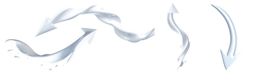 Set of Abstract white milk arrows pointing in different directions isolate on transparent background, cutout, png