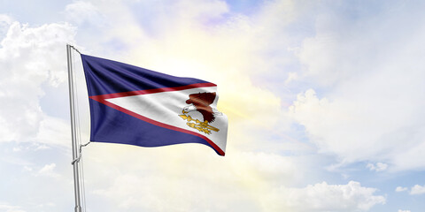 American Samoa flag waving on sky background. 3D Rendering