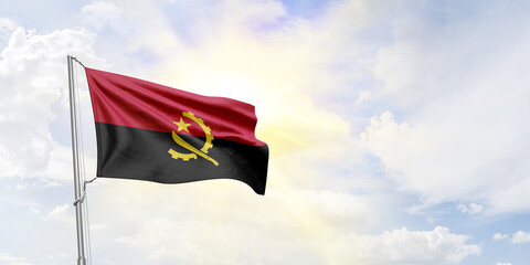 Angola flag waving on sky background. 3D Rendering