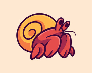 Hermit Crab with a Spiral Shell Playful Cartoon Vector Illustration of a Colorful