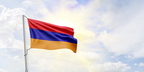 Abkhazia flag waving on sky background. 3D Rendering