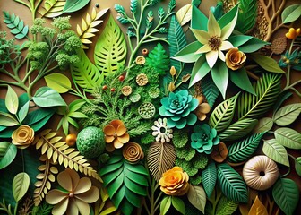 Obraz premium Upcycling Green 3D Papercut Nature Banner for Eco-Friendly Decor and Sustainability Awareness