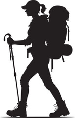 Mountain trekking person silhouette vector illustration isolated on a white background